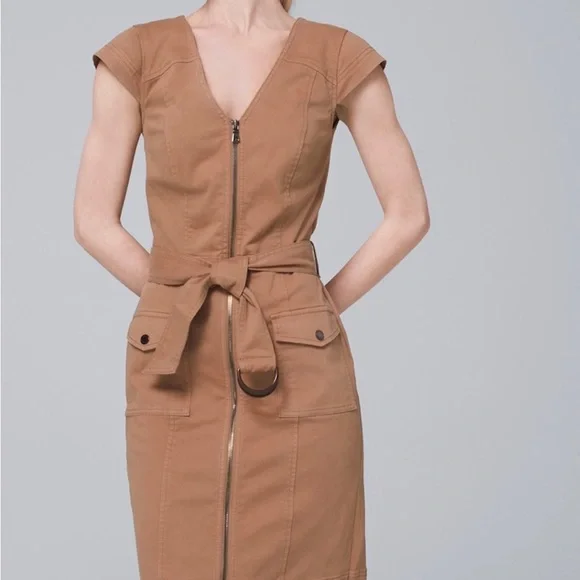 White House Black Market (WHBM) V-Neck Front Zip Cap Sleeve Casual Dress - Picture 1 of 7